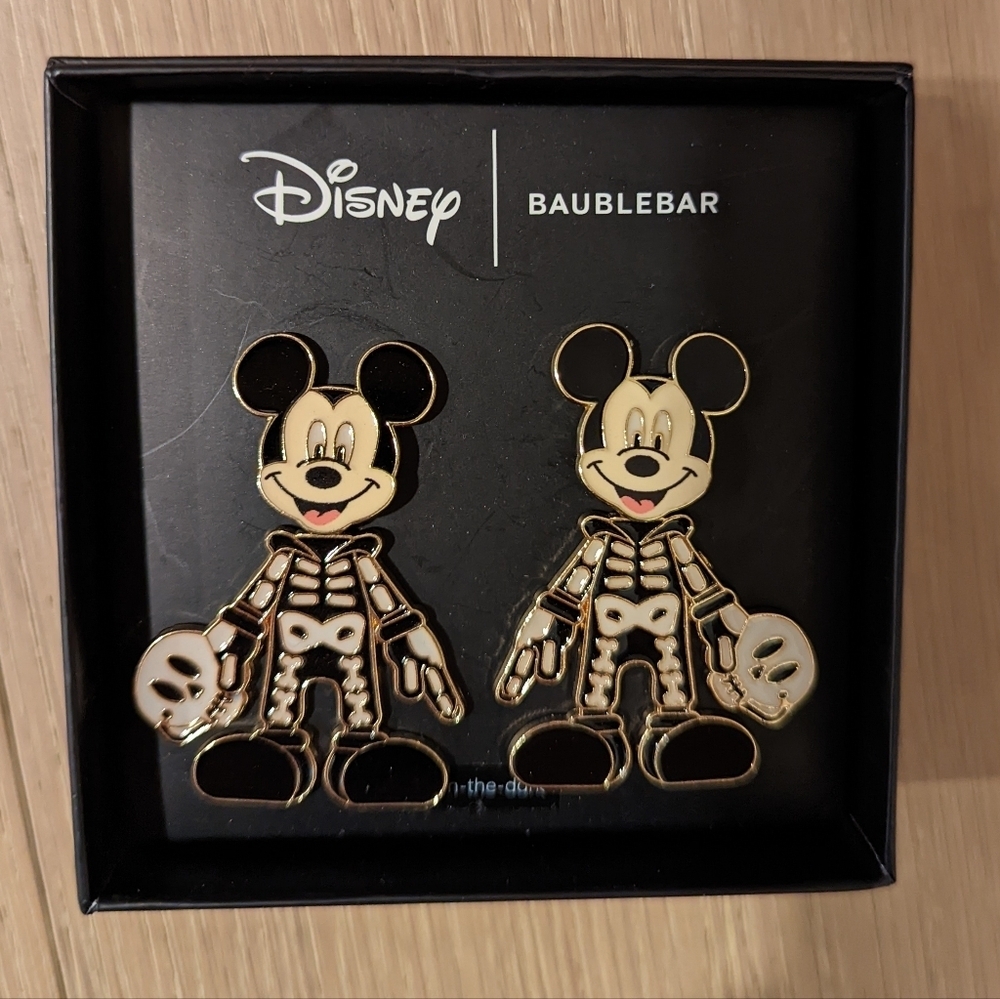 BaubleBar Disney Mickey Mouse Black and Gold Skeleton Stud Earrings